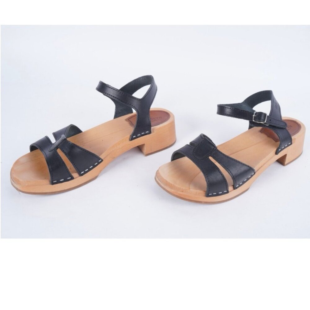 Swedish Hasbeens Plain Strap Sandal Black NWT
